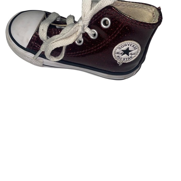GIRLS Converse chuck Taylor’s burgundy glitter sneakers toddler kids 5 - Picture 2 of 4
